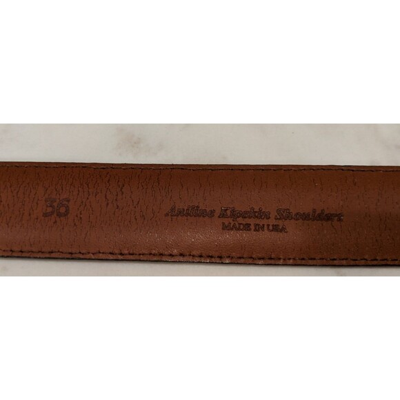 JOHNSTON & MURPHY Brown Analine Kipskin Shoulders Leather Belt Brass Buckle  36 - Picture 7 of 7